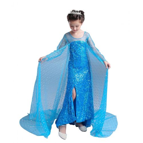  Dressy Daisy Girls Princess Elsa Costumes Snow Queen Princess Dress Fancy Party Dress Sequined