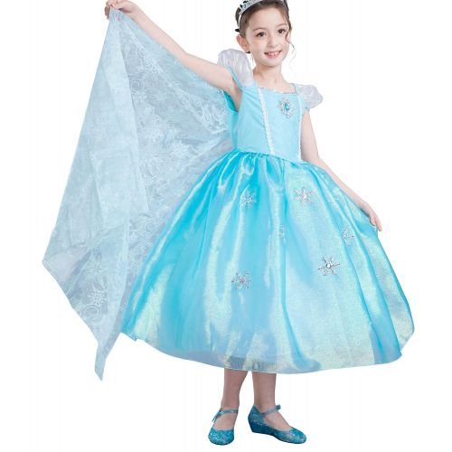  Dressy Daisy Girls Princess Elsa Costumes Frozen Dress with Train Halloween Party Costume