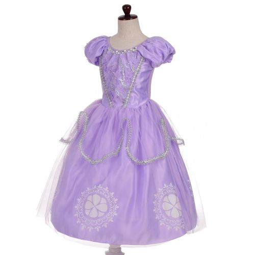  Dressy Daisy Girls Princess Sofia Dress Up Costumes Halloween Fancy Party Dress Silver Trimmed