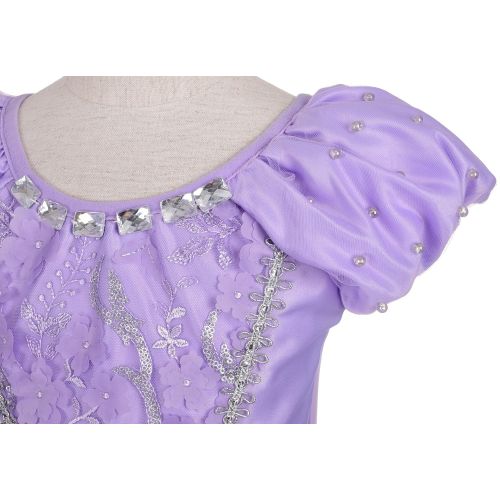  Dressy Daisy Girls Princess Sofia Dress Up Costumes Halloween Fancy Party Dress Silver Trimmed