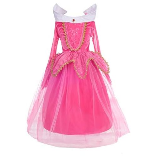  Dressy Daisy Beauty Princess Costume Dress Up for Toddler Little Girls Halloween Birthday Party Fancy Ball Gown Hot Pink