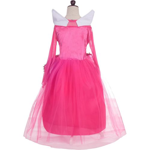 Dressy Daisy Beauty Princess Costume Dress Up for Toddler Little Girls Halloween Birthday Party Fancy Ball Gown Hot Pink
