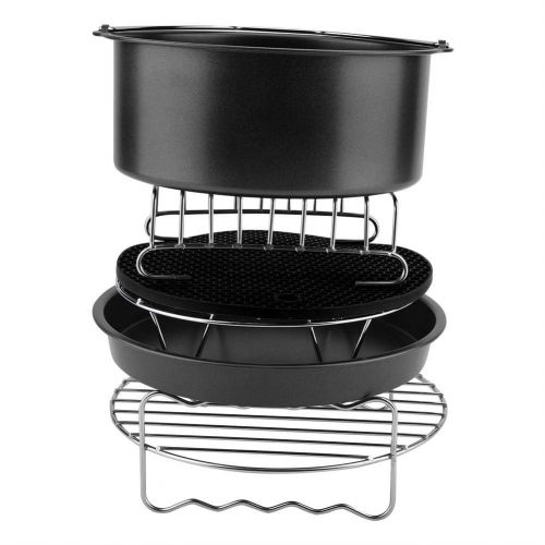  Drgger Luft Fritteuse Zubehoer - 8 Zoll 9 Stueck/Set Luft Friteuse Zubehoer Kit, Backwerkzeug Kuchen Korb Pizza Spiess Rack (schwarz und Gold) (Color : Black)