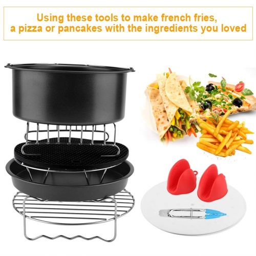  Drgger Luft Fritteuse Zubehoer - 8 Zoll 9 Stueck/Set Luft Friteuse Zubehoer Kit, Backwerkzeug Kuchen Korb Pizza Spiess Rack (schwarz und Gold) (Color : Black)