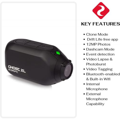  Drift Innovation Ghost XL Action Camera ? 1080 Full HD Video Camera with Rotating Lens and Dash Cam Mode ? IPX7 Waterproof Camera ? 9 Hour Battery Life ? 12MP Still Photos