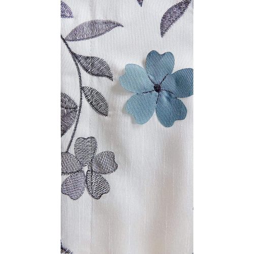  DriftAway Isabella Embroidered Room Darkening Window Curtain, Embroidered Crafted Flower, Set of 2, 50x84 (IvoryBlue)