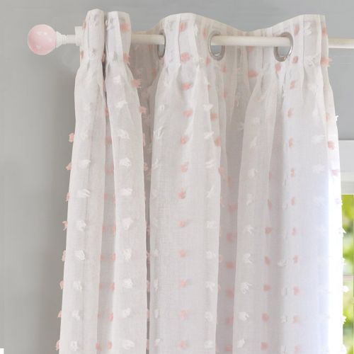  DriftAway Lily White Pinch Pleated Voile Sheer & Blackout Curtain Liner, Embroidered with Pom Pom, ONE Panel, Two Layer Grommet Curtain for KidsNursery Room, 52x84 (BlackoutSoft