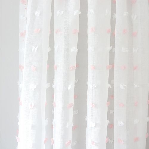  DriftAway Lily White Pinch Pleated Voile Sheer & Blackout Curtain Liner, Embroidered with Pom Pom, ONE Panel, Two Layer Grommet Curtain for KidsNursery Room, 52x84 (BlackoutSoft