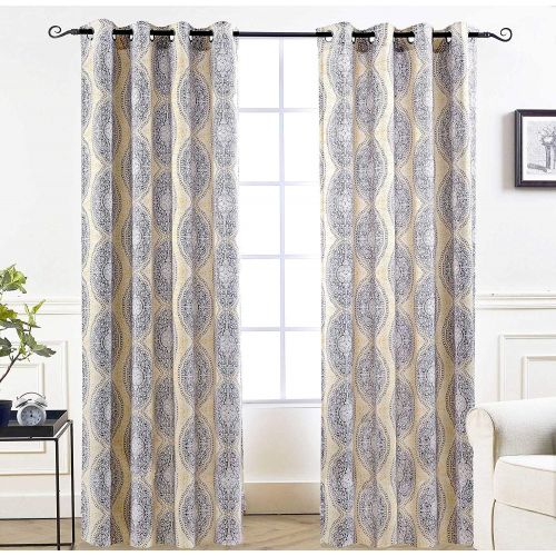  DriftAway Adrianne DamaskFloral Pattern ThermalRoom Darkening Grommet Unlined Window Curtains, Set of Two Panels, Each (52x84, BeigeGray) Natural Color