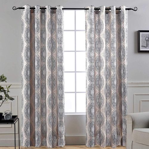  DriftAway Adrianne DamaskFloral Pattern ThermalRoom Darkening Grommet Unlined Window Curtains, Set of Two Panels, Each (52x84, BeigeGray) Natural Color