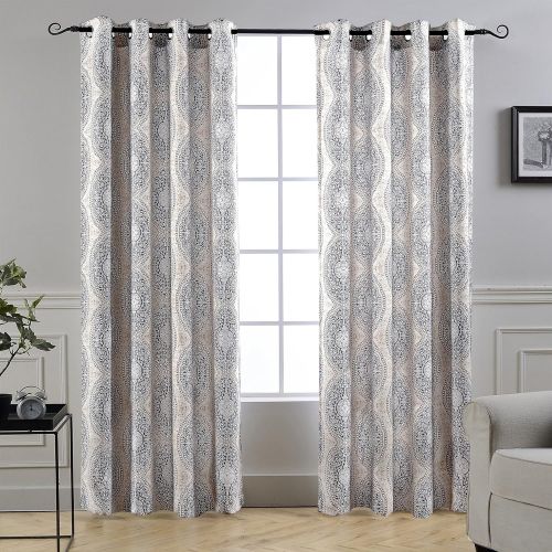  DriftAway Adrianne DamaskFloral Pattern ThermalRoom Darkening Grommet Unlined Window Curtains, Set of Two Panels, Each (52x84, BeigeGray) Natural Color