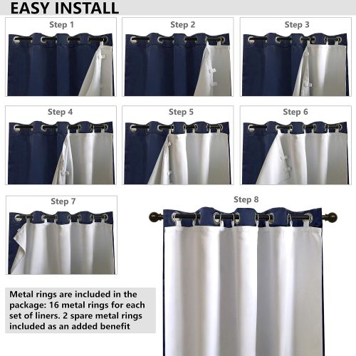  DriftAway Thermal Insulated 100% Darkening, Blackout Curtain Liner for 84-inch Grommet Curtains, Set of 2, Each Liner Size (50x80), Rings Included, White Panel