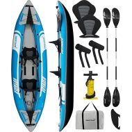 Driftsun Voyager Inflatable Kayak 2 Person Tandem, Foldable Kayaks for Adults Includes 2 Aluminum Paddles, 2 Padded Seats, Double Action Pump and Travel Backpack