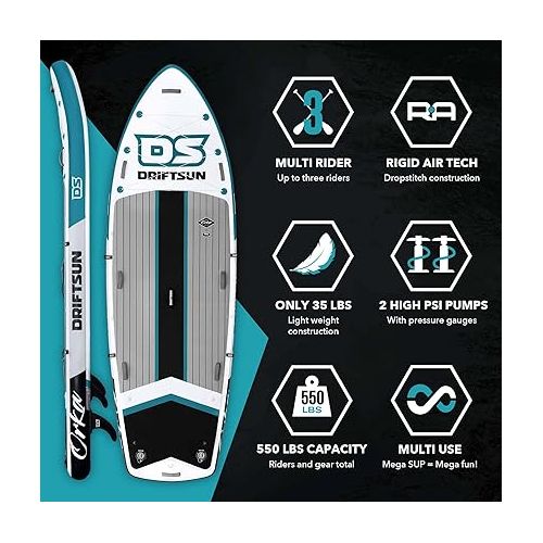  Driftsun Inflatable Paddle Board - 12ft x 45in Extra Wide Stand Up Paddle Boards for Adults, Inflatable Paddleboard, Blow Up SUP Package, Travel Backpack, Paddle, Hand Pump, Ankle Leash, Removable Fin
