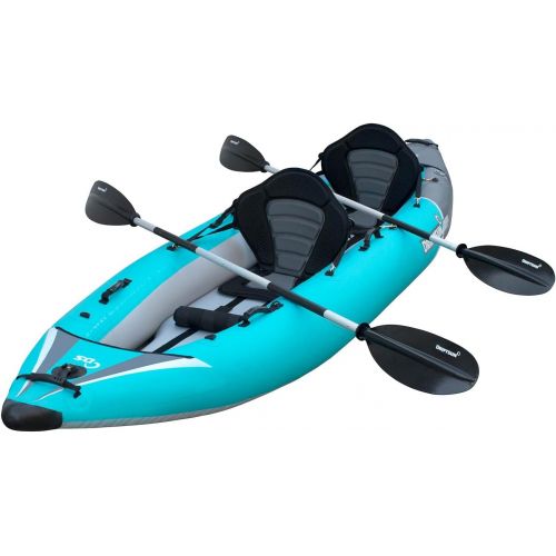  Driftsun Rover 120 / 220 Inflatable Tandem White-Water Kayak with High Pressure Floor and EVA Padded Seats with High Back Support, Includes Action Cam Mount, Aluminum Paddles, Pump