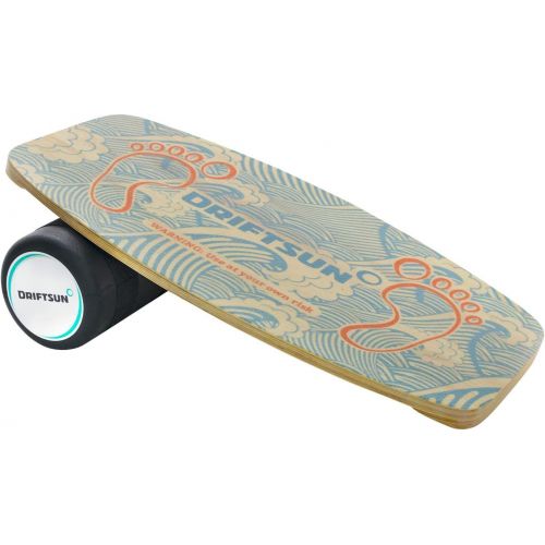  Driftsun Wooden Balance Board Trainer - Roller Included, for Surfing, Snowboard, Skateboarding, Wakesurf, Wakeskate, Ski, SUP and Other Sports Practice, Premium Fitness Stability E