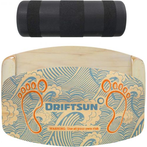  Driftsun Wooden Balance Board Trainer - Roller Included, for Surfing, Snowboard, Skateboarding, Wakesurf, Wakeskate, Ski, SUP and Other Sports Practice, Premium Fitness Stability E