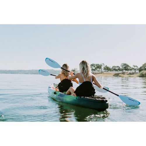  Driftsun Teton 120 Hard Shell Recreational Tandem Kayak, 2 or 3 Person Sit On Top Kayak Package with 2 EVA Padded Seats, Includes 2 Aluminum Paddles and Fishing Rod Holder Mounts
