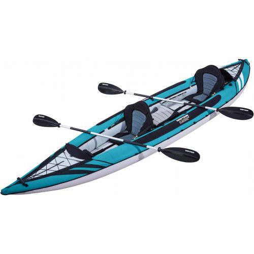  Driftsun Almanor Inflatable Recreational Touring Kayak with EVA Padded Seats with High Back Support, Includes Paddles, Pump ( 1 Person, 2 Person, 2 Plus 1 Child )