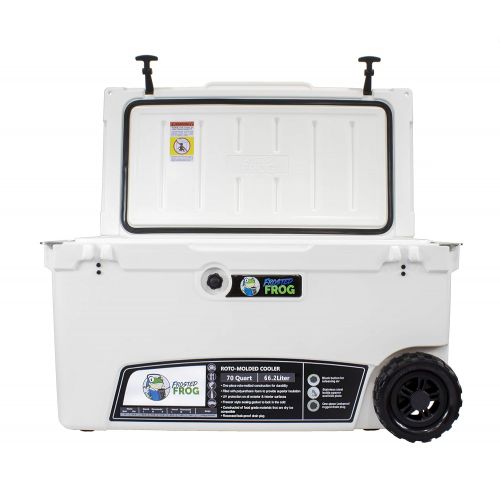  Driftsun Frosted Frog White 70 Quart Ice Chest Heavy Duty High Performance Roto-Molded Commercial Grade Insulated Cooler with Wheels