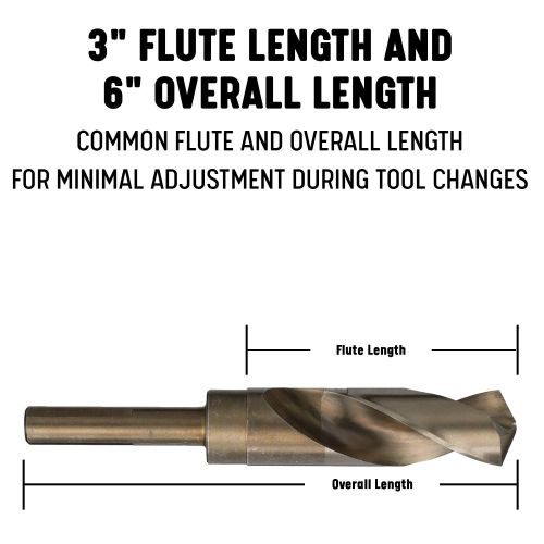  Drill America, DWDCO Cobalt Reduced Shank Drill Bit, (3364 - 1-12), Split Point 135 Degree, 12 Shank, 3 Flute, 6 Overall, Split Point 135 Degree Cutting Angle