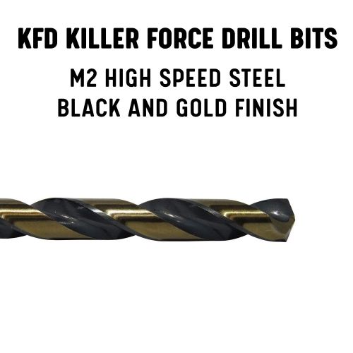  Drill America KFD, Killer Force High Speed Steel Drill Bit Set (8 - 115 Piece Set, 116 - 1, #1 - #52, A - Z, 1.00mm - 13.00mm), Split Point, Heavy Duty, Black and Gold Finish, Rou