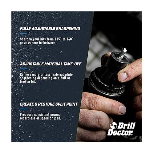  Drill Doctor - DD750X 750X Drill Bit Sharpener for High-Speed Steel, Masonry, Carbide, Cobalt, & TiN-coated Drill Bits, with Adjustable Angles from 115° to 140°, Sharpens 3/32in - 3/4in Drill Bits gray/black