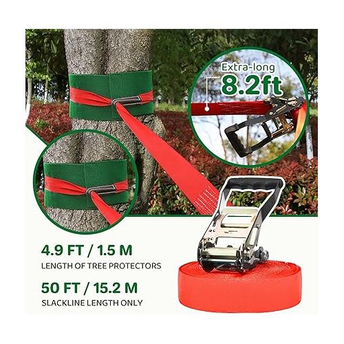  50FT Ninja Warrior Obstacle Course for Kids - Double Slacklines with 10 Most Complete Accessories for Kids, Swing, Trapeze Swing, Rope Ladder, Obstacle Net, 1.2M Arm Trainer