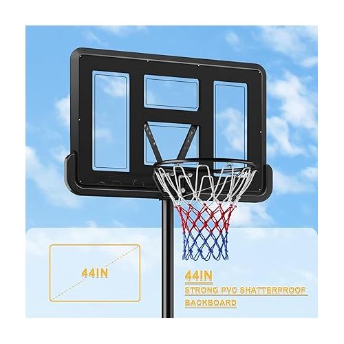  Dripex Basketball Hoop Outdoor 4.4-10FT Adjustable Height, Portable Baskebtall Goal System with 44 inch Shatterproof Backboard & Shock Absorbent Rim, Big Fillable Base for Adults Teenagers Kids