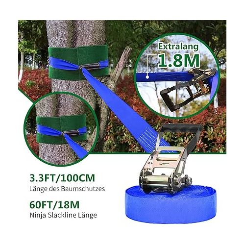  Dripex Ninja Warrior Obstacle Course for Kids - 60FT Ninja Lines with Most Complete Accessories for Kids, Swing, Trapeze Swing, Ninja Wheel, Webbing Ladder Plus Climbing Rope Swing