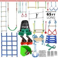 65FT Ninja Warrior Obstacle Course for Kids - Double Longest Slacklines with 10 Most Complete Accessories for Kids, Swing, Trapeze Swing, Rope Ladder, Obstacle Net Plus 1.2M Arm Trainer