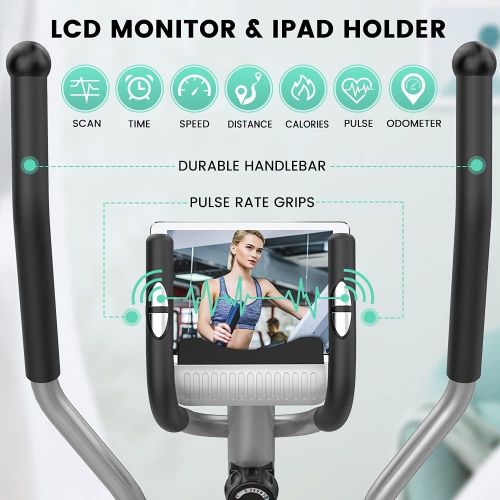  Dripex Elliptical Machine Cross Trainer, 8 Level Ultra Quiet Magnetic Resistance Elliptical Training Machines for Home Use w/ 6KG Flywheel, Pulse Rate Grips, LCD Monitor, iPad & Bo