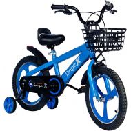 Kids Bike, Dripex Kids Bicycle with Integrated Wheel & Brakes, Safe 14 16 18 20 Inch Boys Bike, Training Wheels, Kickstand, Basket, Bell Included, Dirt Bikes for 3-13 Ages, Blue Pu