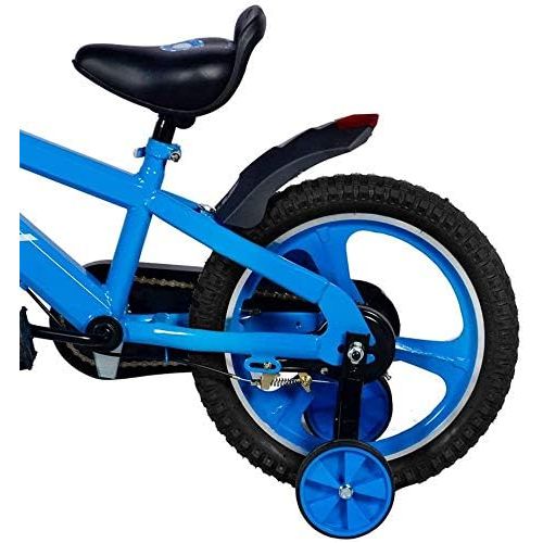  Kids Bike, Dripex Kids Bicycle with Integrated Wheel & Brakes, Safe 14 16 18 20 Inch Boys Bike, Training Wheels, Kickstand, Basket, Bell Included, Dirt Bikes for 3-13 Ages, Blue Pu