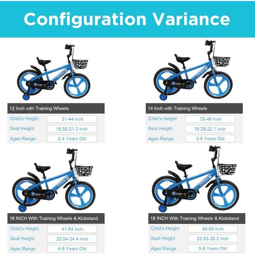  Kids Bike, Dripex Kids Bicycle with Integrated Wheel & Brakes, Safe 14 16 18 20 Inch Boys Bike, Training Wheels, Kickstand, Basket, Bell Included, Dirt Bikes for 3-13 Ages, Blue Pu