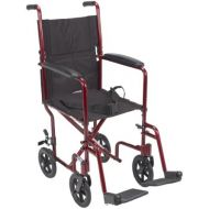 Drive Medical Deluxe Lightweight Aluminum Transport Wheelchair, Red, 17