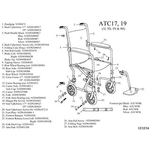  Drive Medical Deluxe Lightweight Aluminum Transport Wheelchair, Red, 17