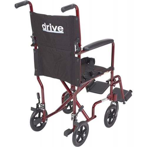  Drive Medical Deluxe Lightweight Aluminum Transport Wheelchair, Red, 17