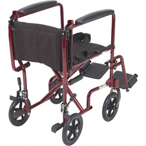  Drive Medical Deluxe Lightweight Aluminum Transport Wheelchair, Red, 17