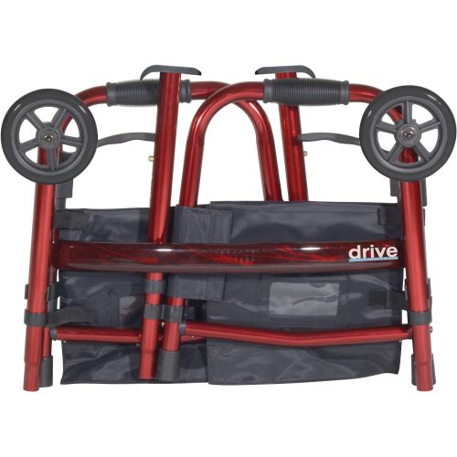  Drive Medical Deluxe Portable Folding Travel Walker with 5 Wheels and Fold up Legs, Red