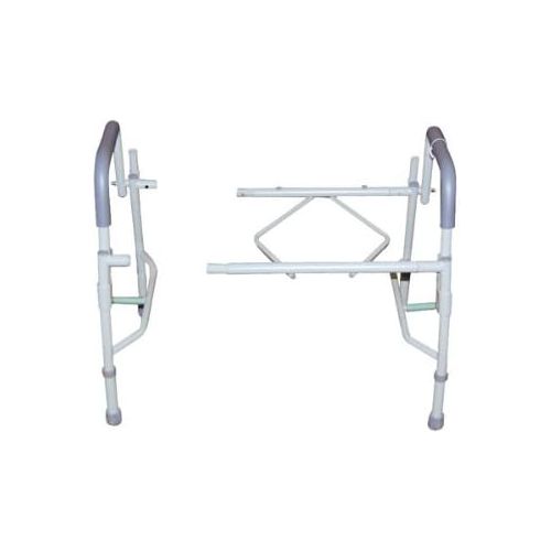  Drive Medical Steel Drop Arm Bedside Commode with Padded Seat and Arms, Grey