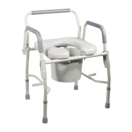  Drive Medical Steel Drop Arm Bedside Commode with Padded Seat and Arms, Grey