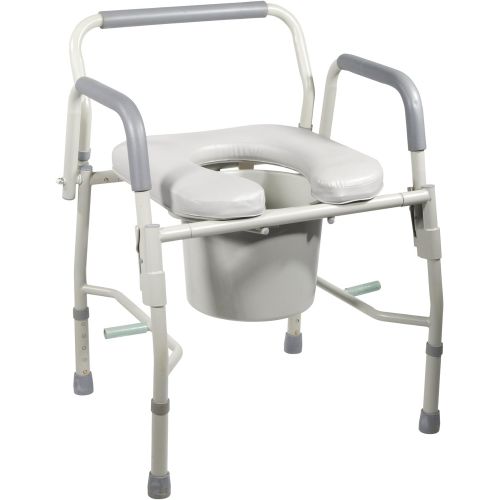  Drive Medical Steel Drop Arm Bedside Commode with Padded Seat and Arms, Grey