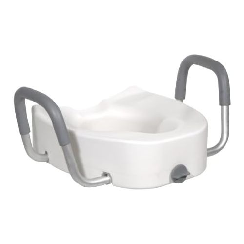  Drive Medical Premium Plastic Raised Toilet Seat with Lock and Padded Armrests, Elongated