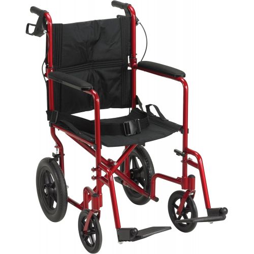  Drive Medical Lightweight Expedition Transport Wheelchair with Hand Brakes, Blue