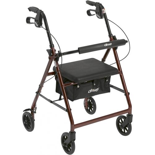  Drive Medical Aluminum Rollator Walker Fold Up and Removable Back Support, Padded Seat, 6 Wheels, Black