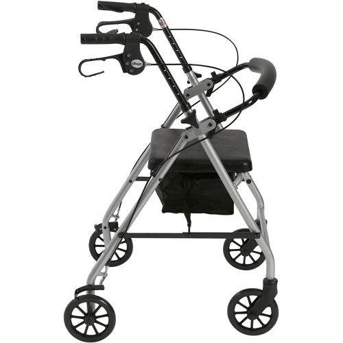  Drive Medical Aluminum Rollator Walker Fold Up and Removable Back Support, Padded Seat, 6 Wheels, Black