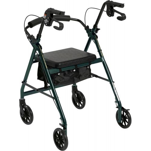  Drive Medical Aluminum Rollator Walker Fold Up and Removable Back Support, Padded Seat, 6 Wheels, Black