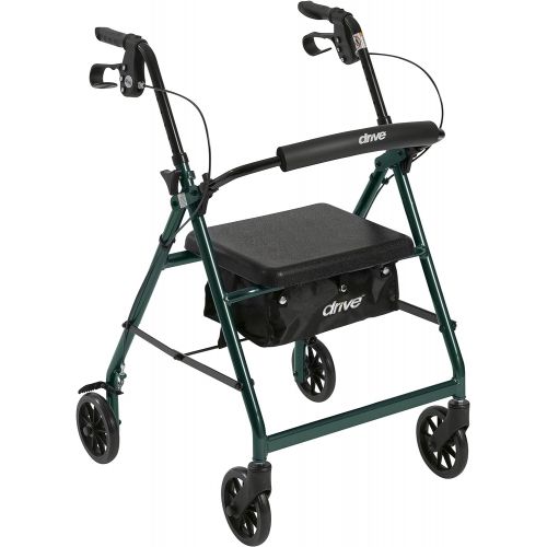  Drive Medical Aluminum Rollator Walker Fold Up and Removable Back Support, Padded Seat, 6 Wheels, Black