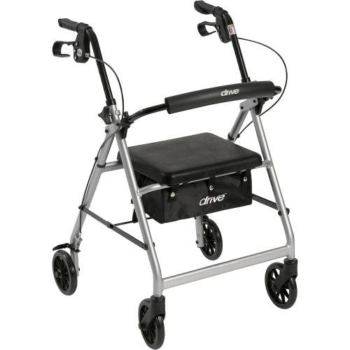  Drive Medical Aluminum Rollator Walker Fold Up and Removable Back Support, Padded Seat, 6 Wheels, Black